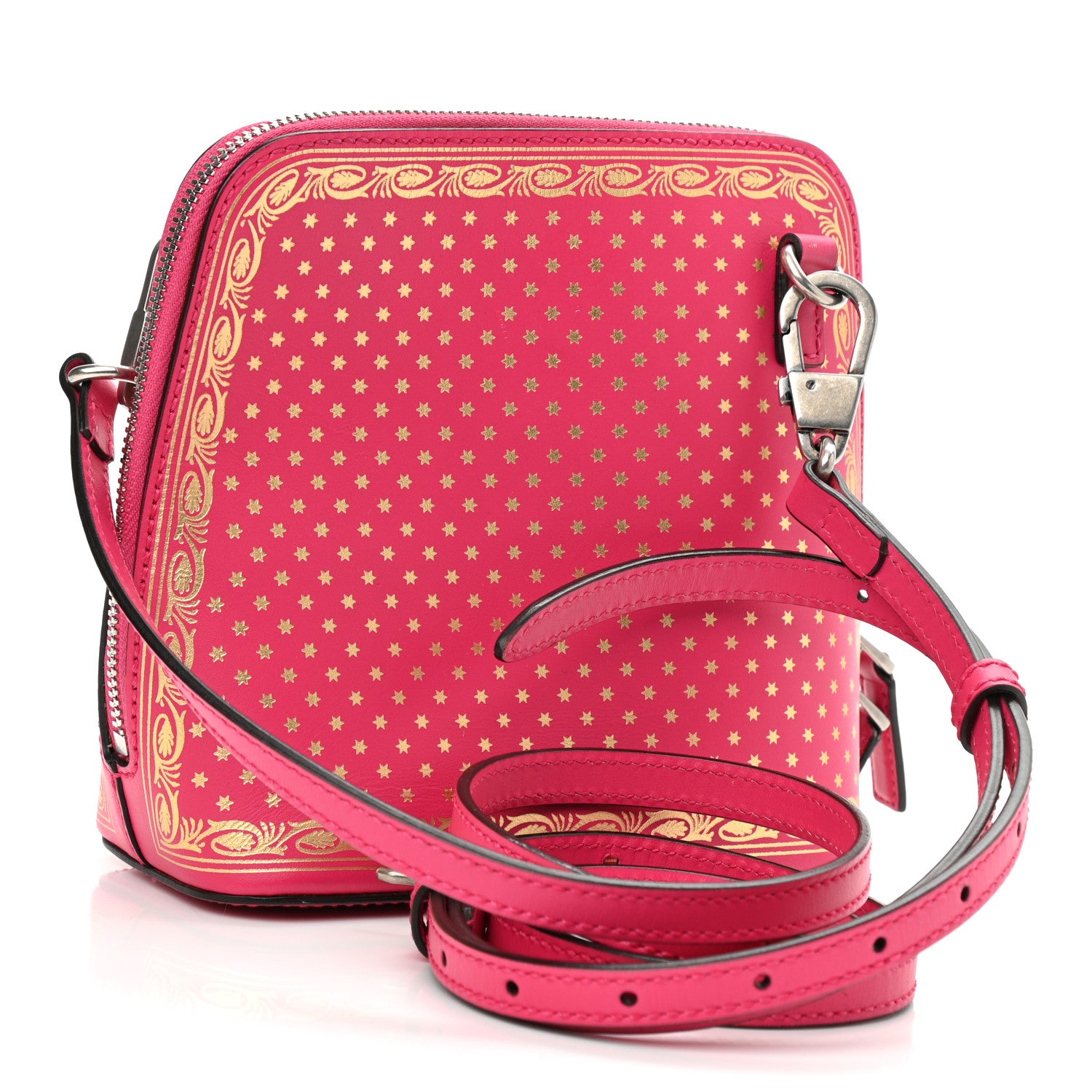 Gucci X SEGA Calfskin GUCCY Stars Mini Dome Shoulder Bag Violet Fuxia Gold 3 of 12