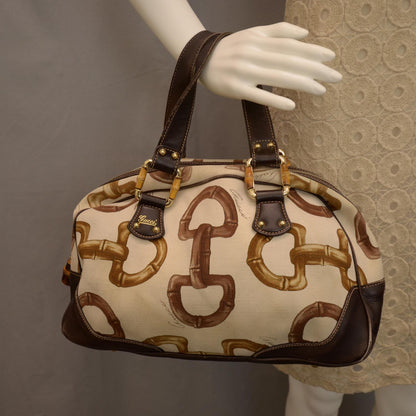 Gucci Canvas Bamboo Horsebit Print Bag 2 of 9