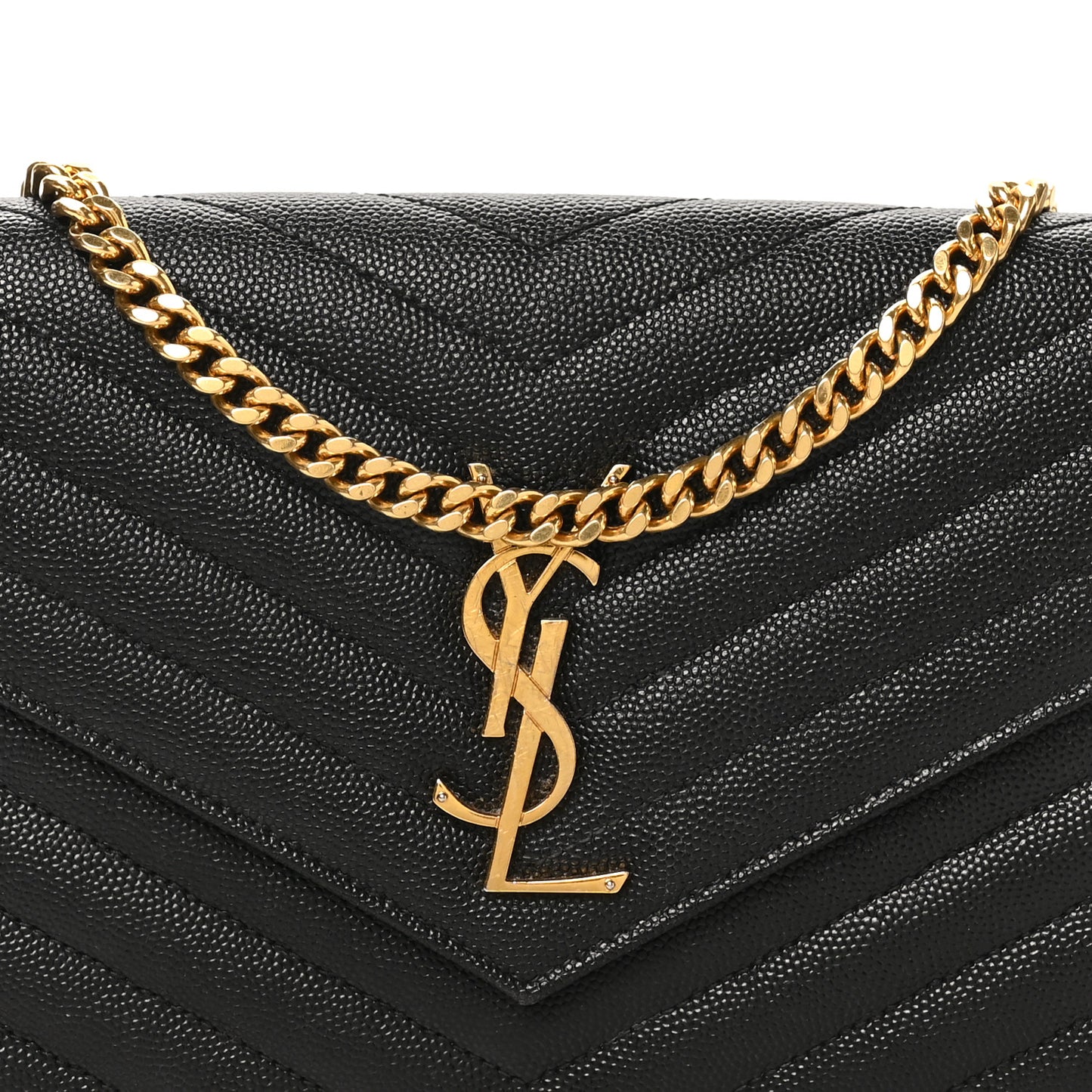 Grain De Poudre Matelasse Chevron Monogram Chain Wallet Black