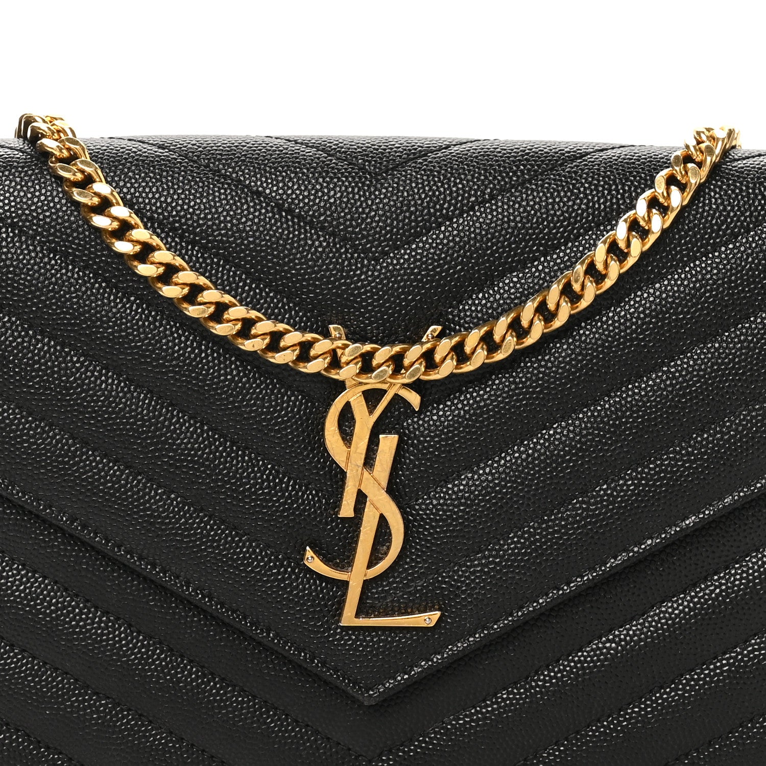 Saint Laurent Grain De Poudre Matelasse Chevron Monogram Chain Wallet Black 7 of 9