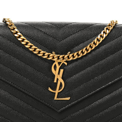 Saint Laurent Grain De Poudre Matelasse Chevron Monogram Chain Wallet Black 7 of 9