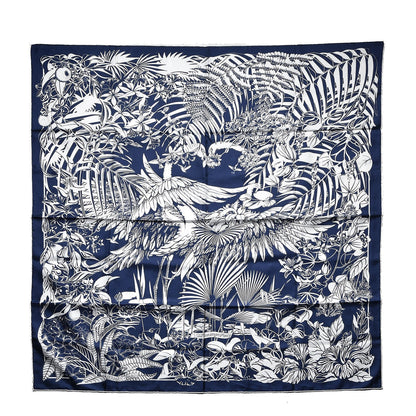 Hermes Silk Tatouage Flamingo Party Scarf 90 Bleu Blanc 1 of 6