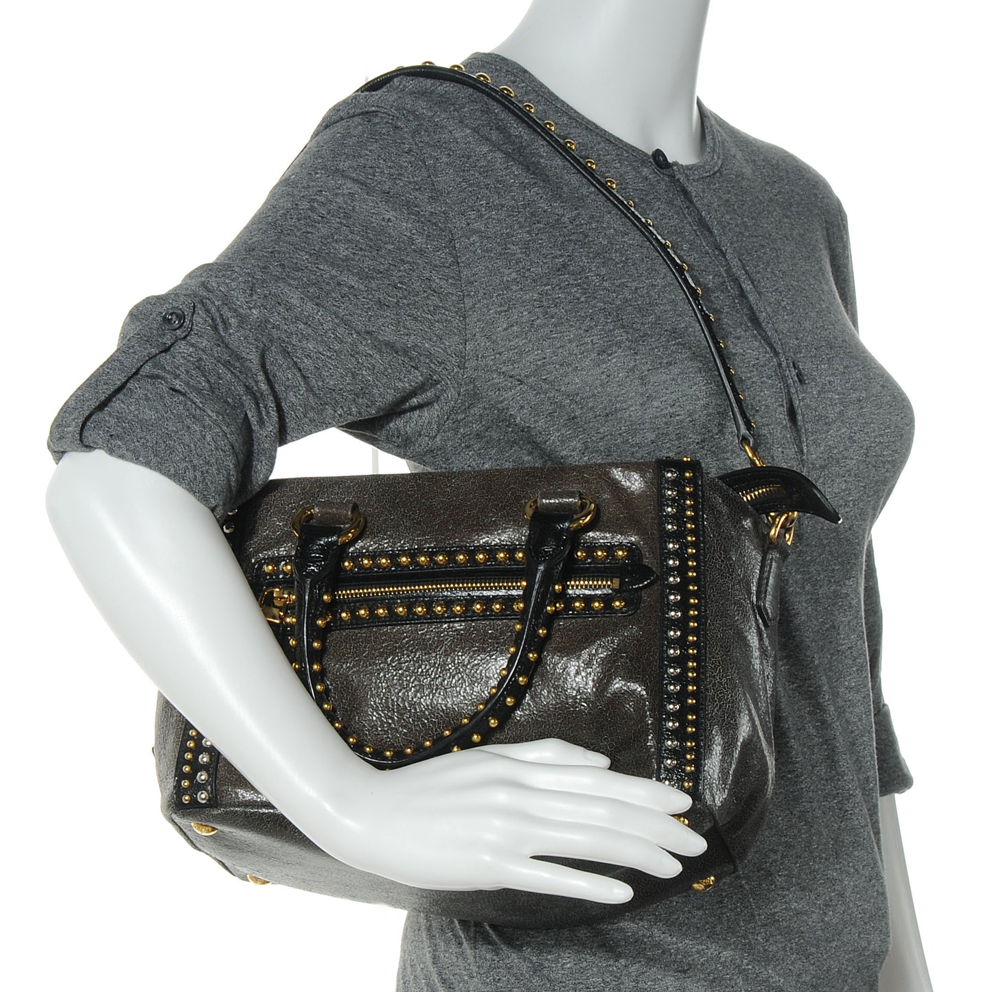 Crackled Calfskin Studded Tote Black