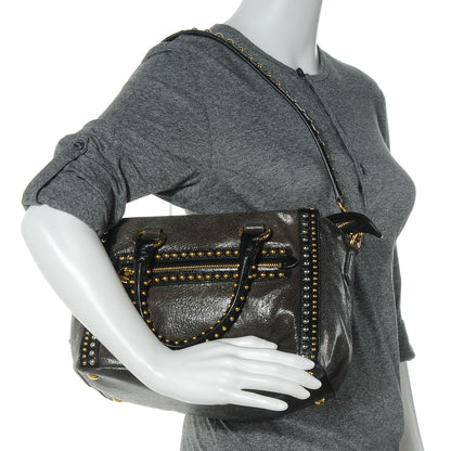 Prada Crackled Calfskin Studded Tote Black 2 of 8