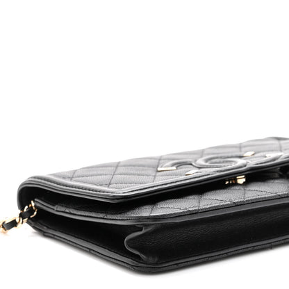 Chanel Caviar Quilted CC Filigree Wallet On Chain WOC Black 10 of 11