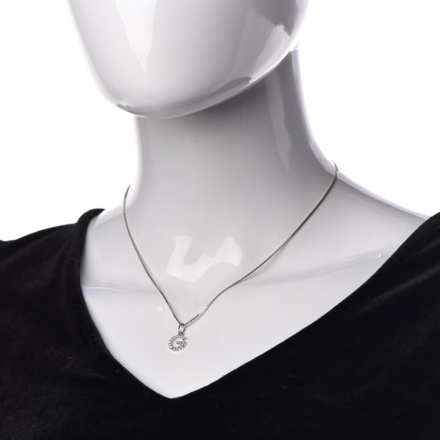 Gucci 18K White Gold Diamond G Pendant Necklace 2 of 7