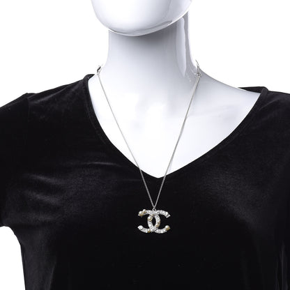 Chanel Crystal Pearl CC Pendant Necklace Silver 2 of 6