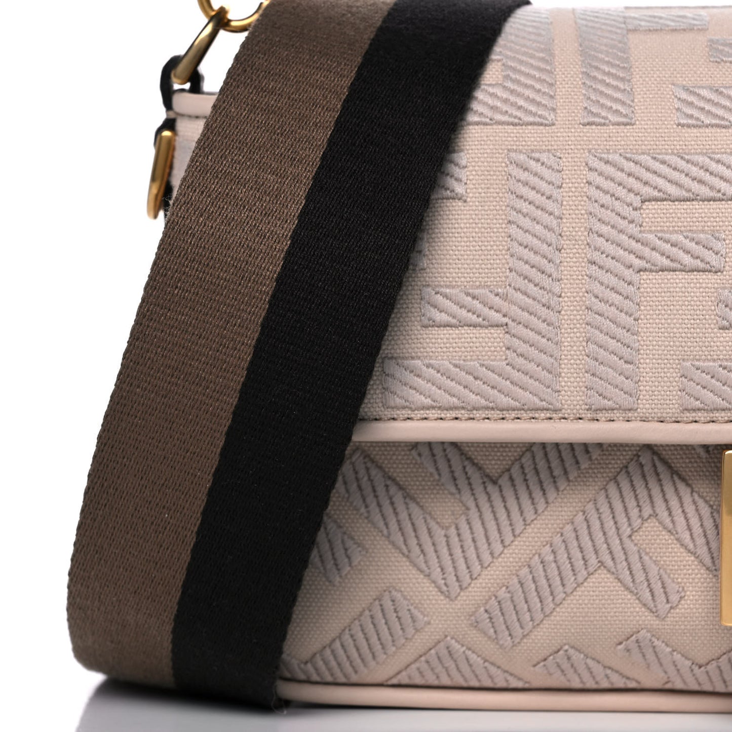 Canvas Vitello King Bi-Color Strap FF Embroidered Baguette Poudre