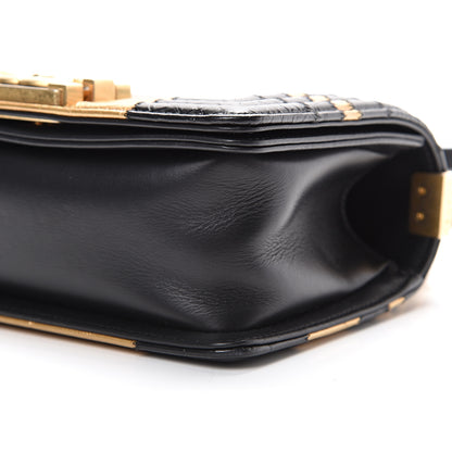 Chanel Crocodile Python Calfskin Embossed Small Boy Flap Black Gold 12 of 13