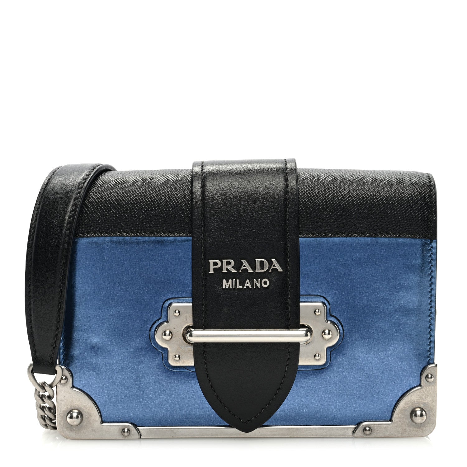 Prada Metallic Vitello Saffiano Cahier Bag Denim Black 1 of 7