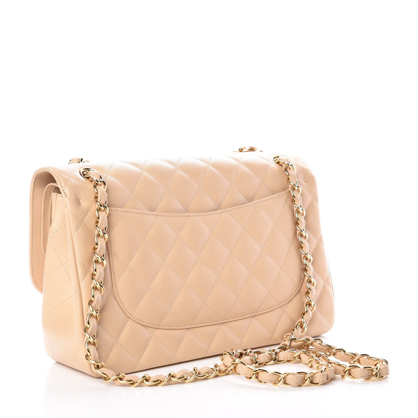 Caviar Quilted Jumbo Double Flap Beige Clair