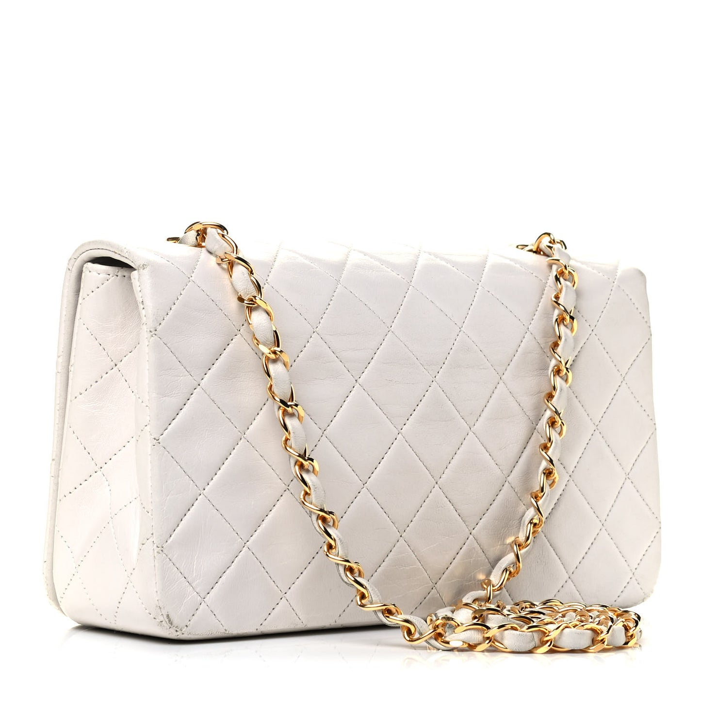 Lambskin Quilted Small Single Flap White