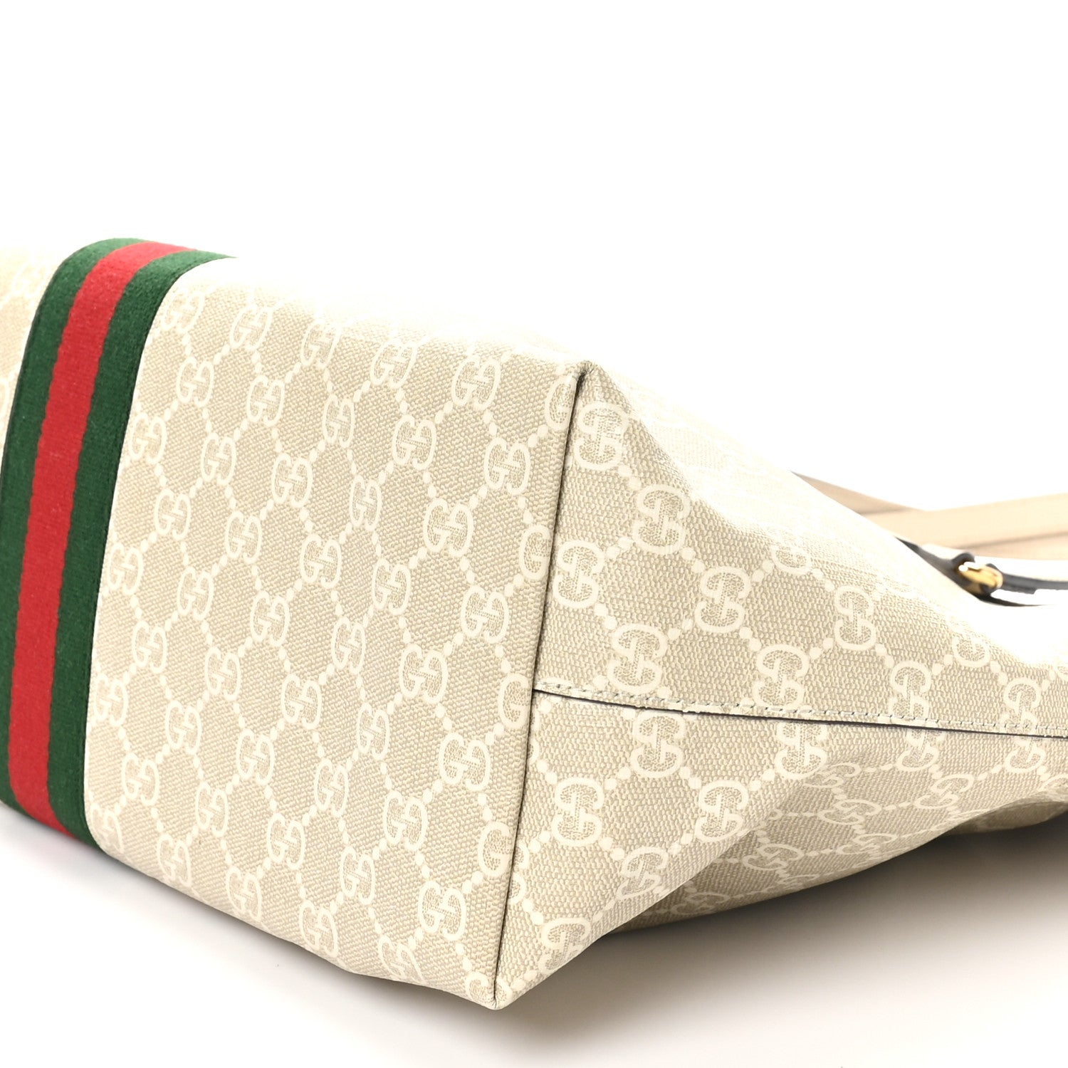 Gucci GG Supreme Monogram Textured Dollar Calfskin Web Medium Ophidia Shopping Tote Beige Mystic White Oatmeal 10 of 10