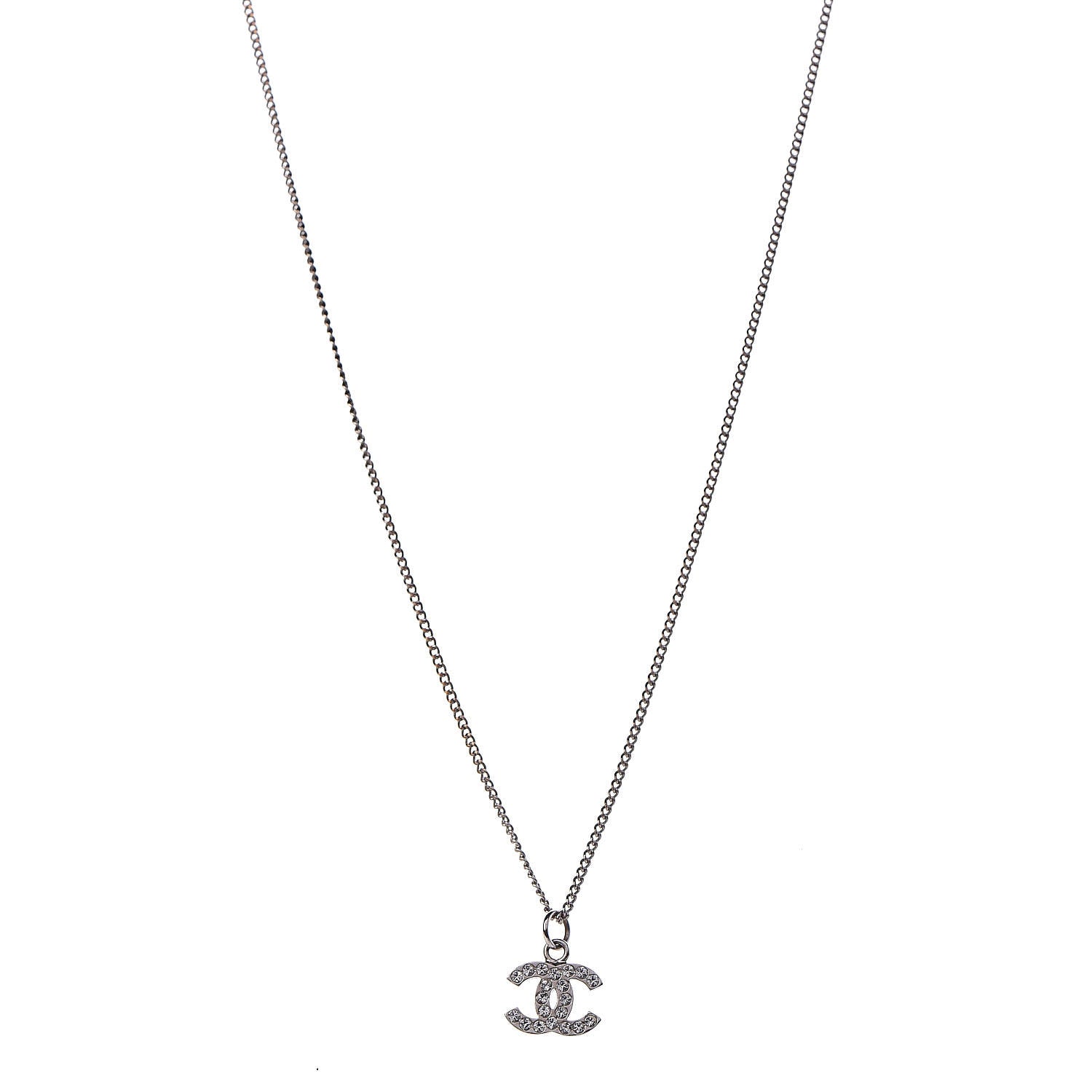 Chanel Crystal Timeless CC Necklace Silver 1 of 6