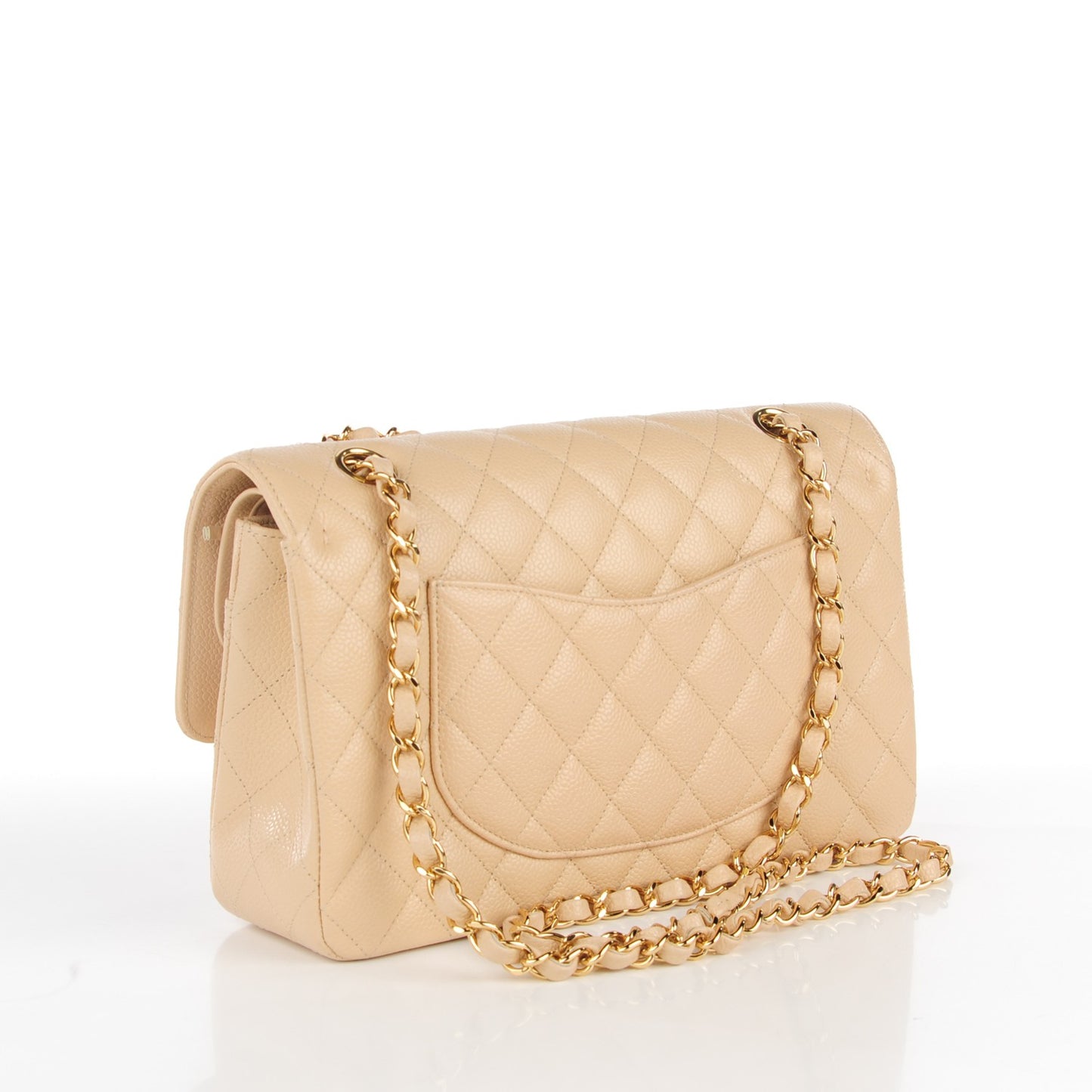 Caviar Quilted Medium Double Flap Beige Clair