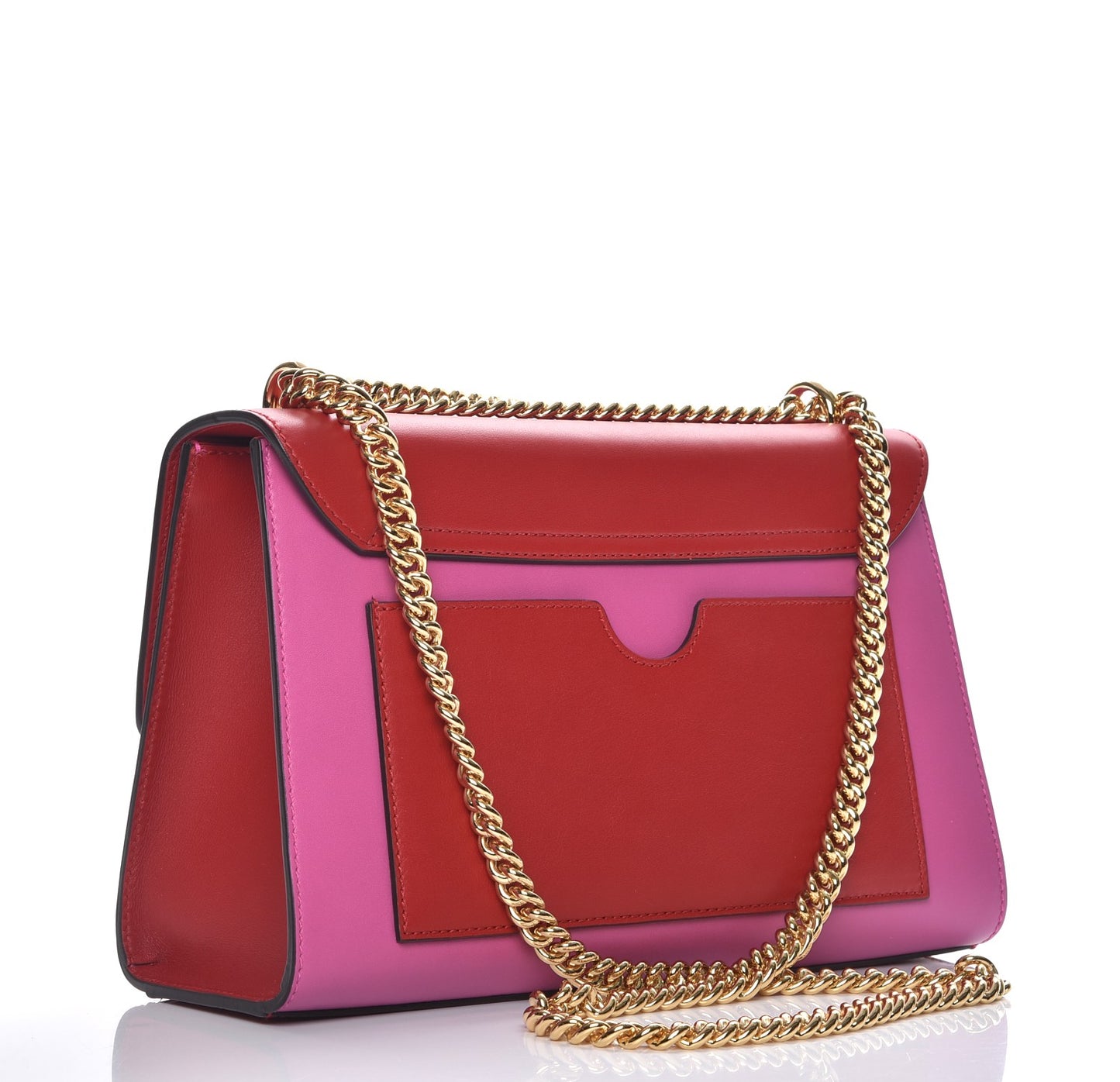 Moon Calfskin Bi-Color Medium Padlock Shoulder Bag New Rosette Hibiscus Red