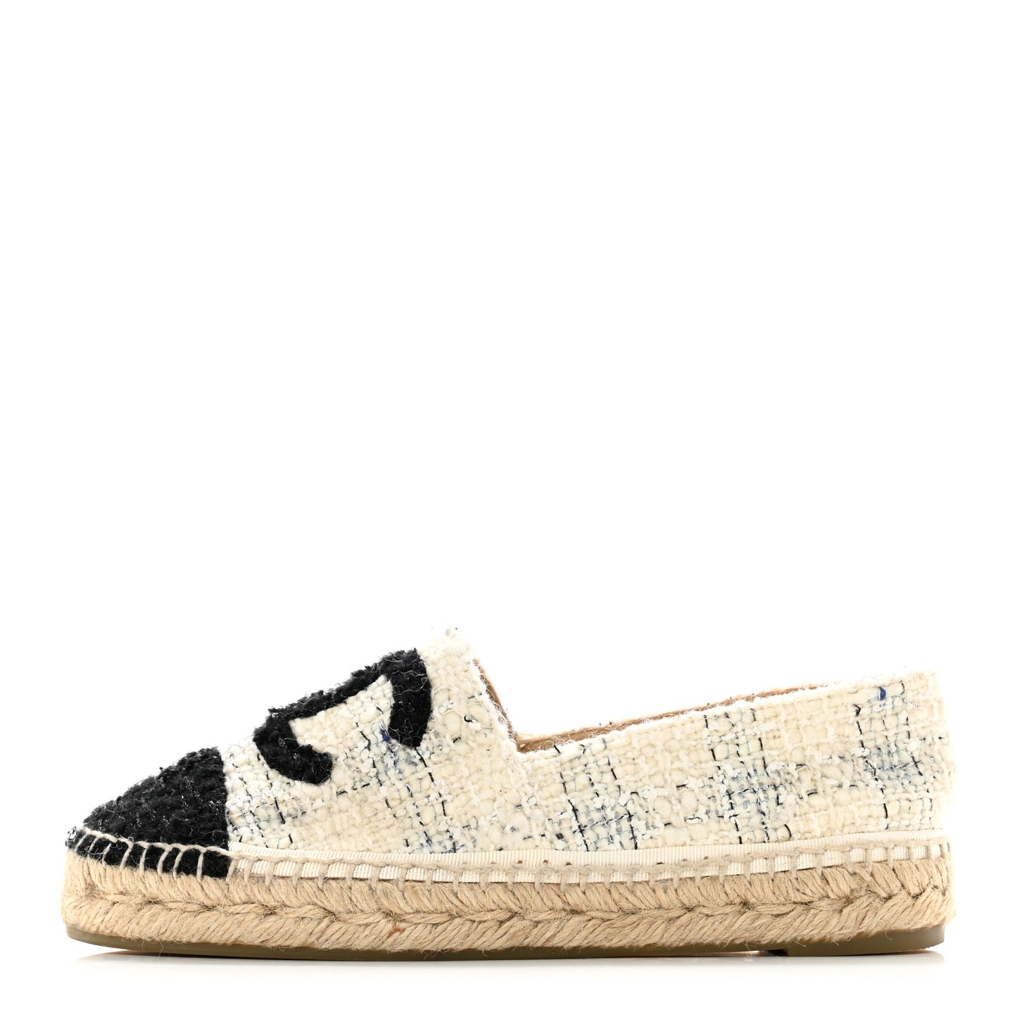 Tweed CC Espadrilles 36 Ecru White Blue Black