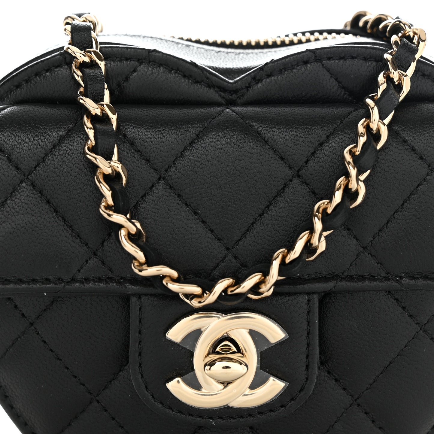 Lambskin Quilted CC In Love Heart Clutch With Chain Black