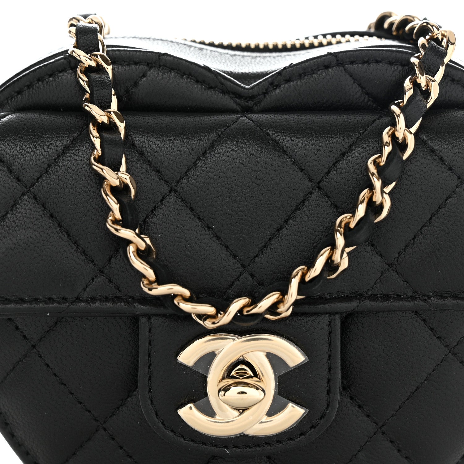 Chanel Lambskin Quilted CC In Love Heart Clutch With Chain Black 8 of 11