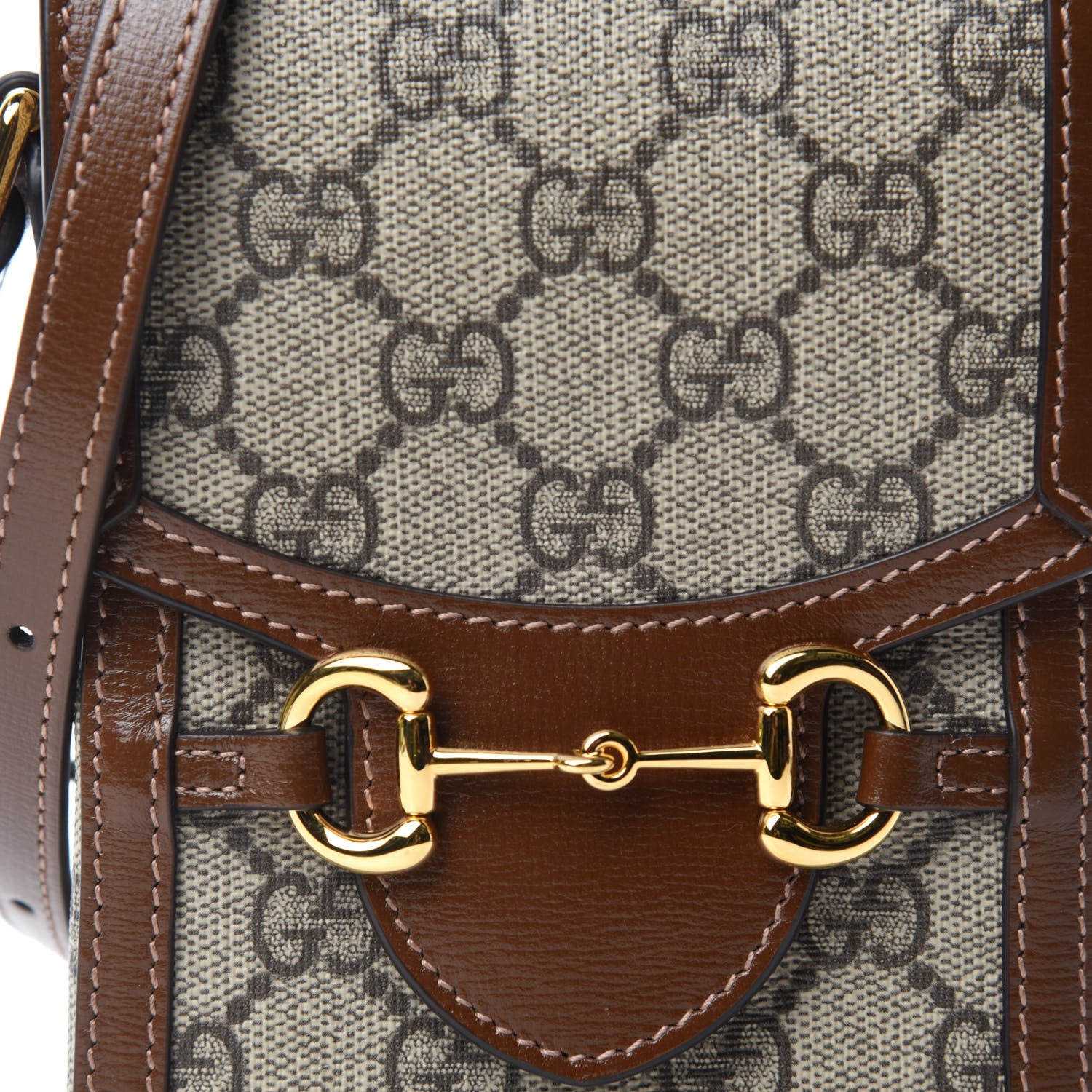 Gucci GG Supreme Monogram Mini Horsebit 1955 Crossbody Bag Beige Brown Sugar 10 of 11