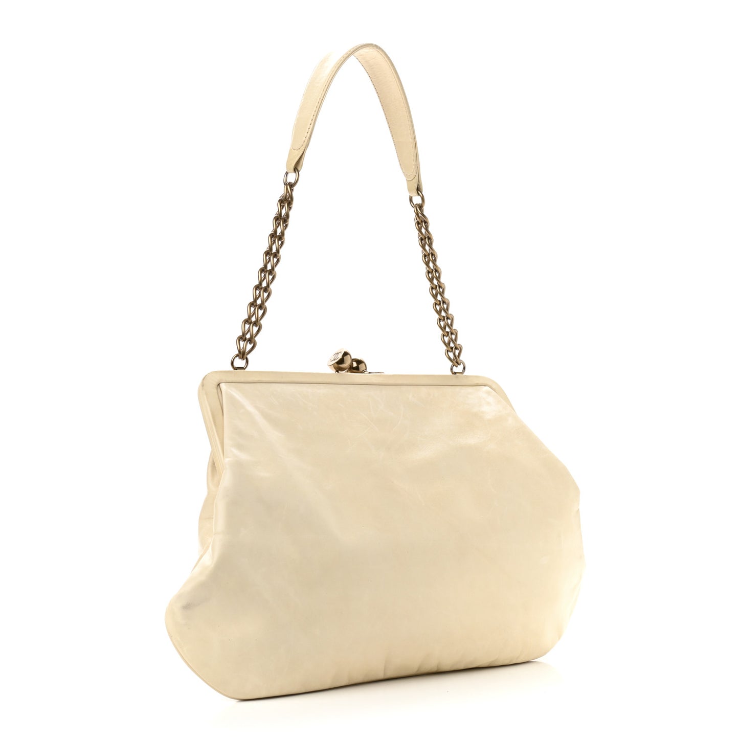 Glazed Calfskin Kisslock Frame Bag Beige
