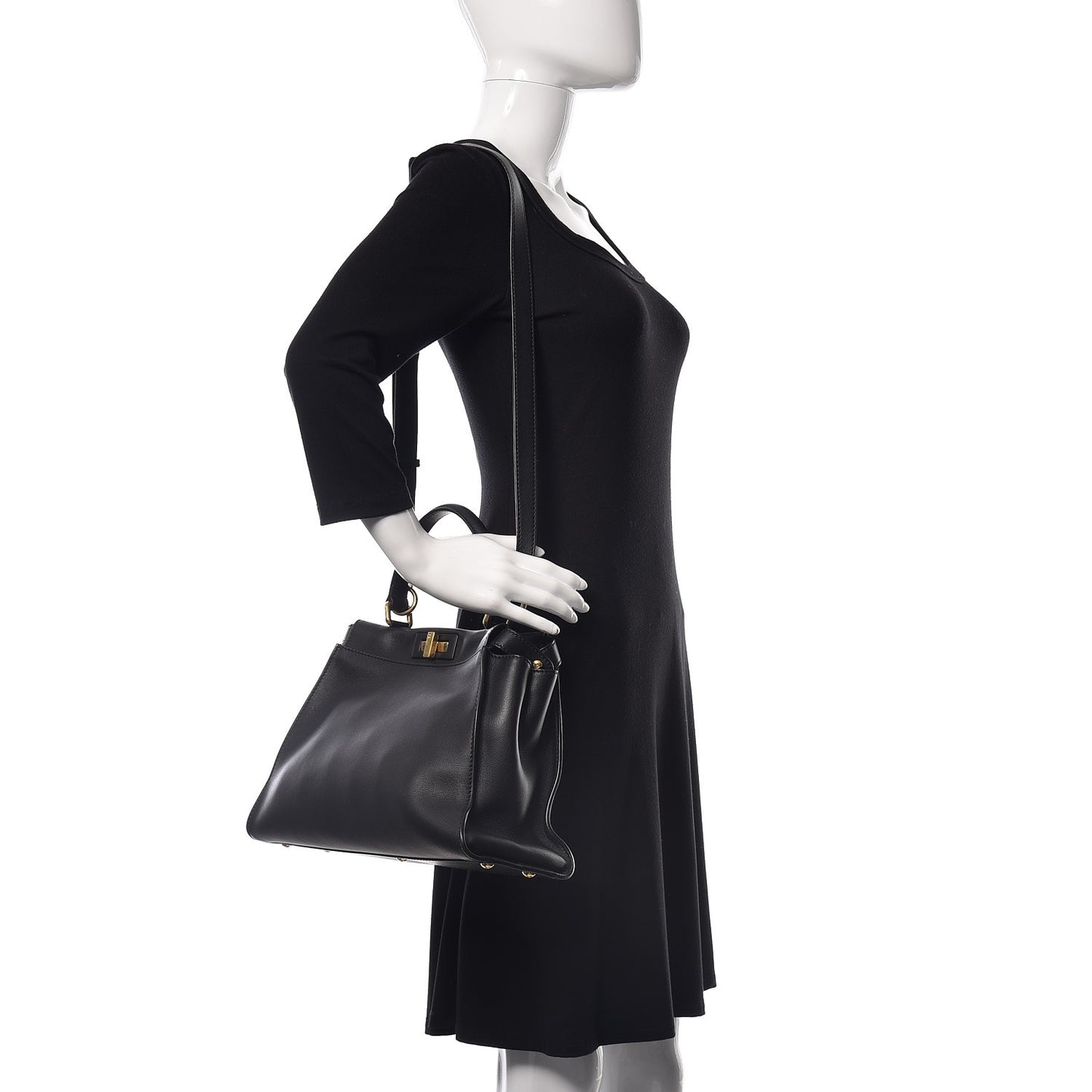 Vitello Seta Shiny Nappa Medium Peekaboo Iconic Satchel Black
