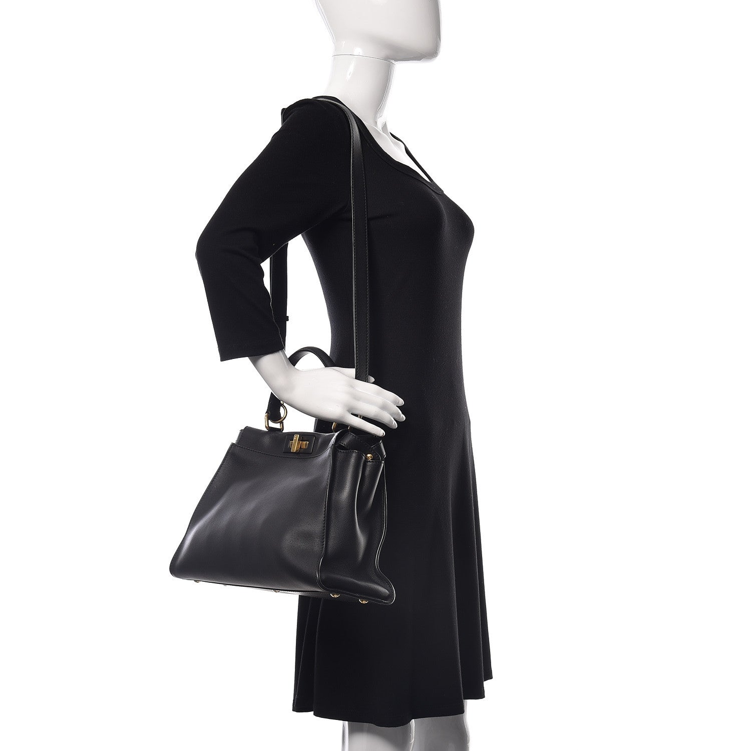 Fendi Vitello Seta Shiny Nappa Medium Peekaboo Iconic Satchel Black 2 of 10