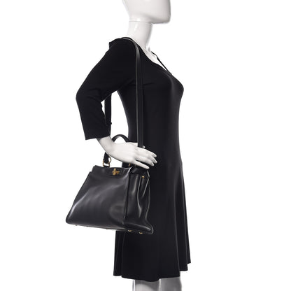 Fendi Vitello Seta Shiny Nappa Medium Peekaboo Iconic Satchel Black 2 of 10