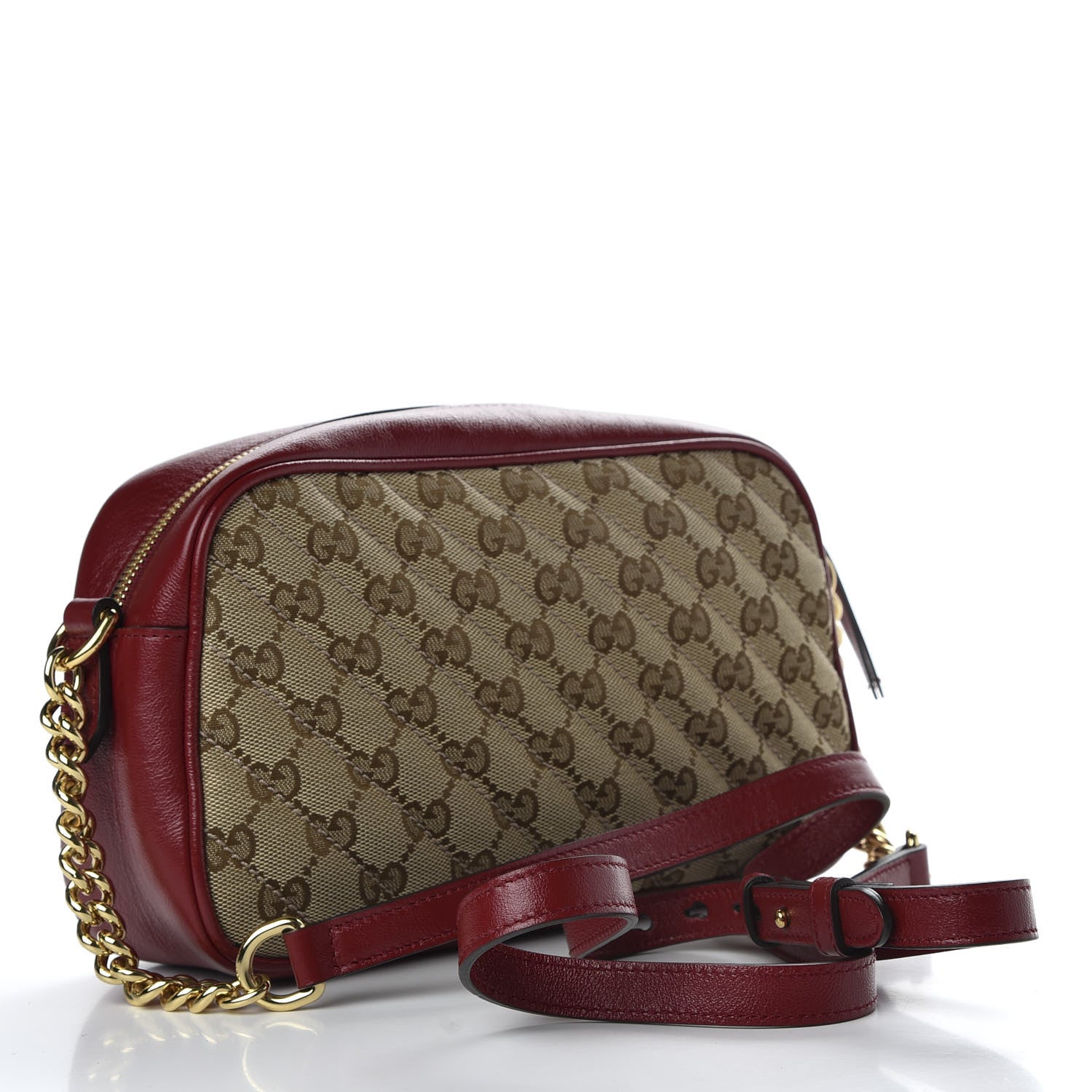 Gucci Monogram Azalea Calfskin Matelasse Diagonal Small GG Marmont Chain Shoulder Bag Beige Ebony New Cherry Red 3 of 9