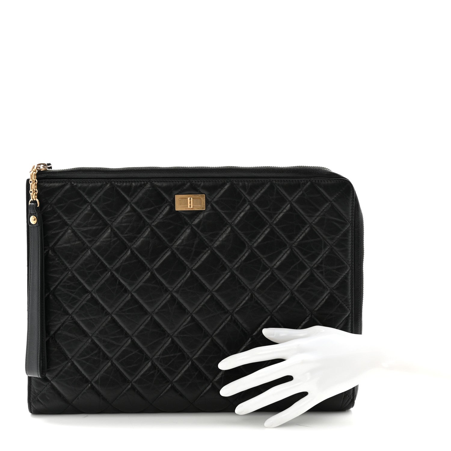 Chanel Aged Calfskin Quilted 2.55 Reissue Pouch With Handle Black 2 of 7