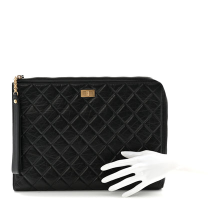 Chanel Aged Calfskin Quilted 2.55 Reissue Pouch With Handle Black 2 of 7