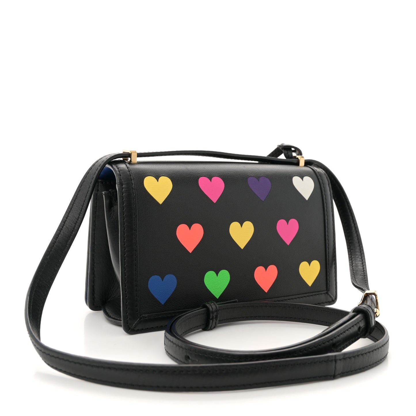 Calfskin Hearts Small Barcelona Shoulder Bag Black