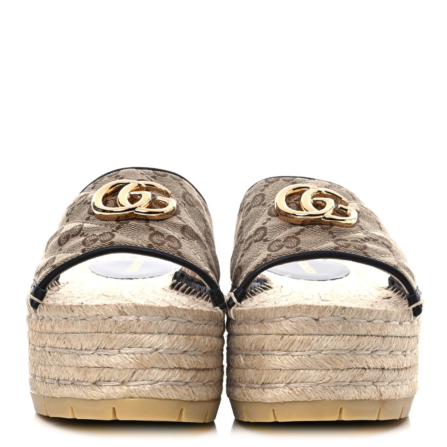 Monogram Matelasse Diagonal GG Marmont Platform Espadrille Slide Sandals 36 Beige Ebony Black