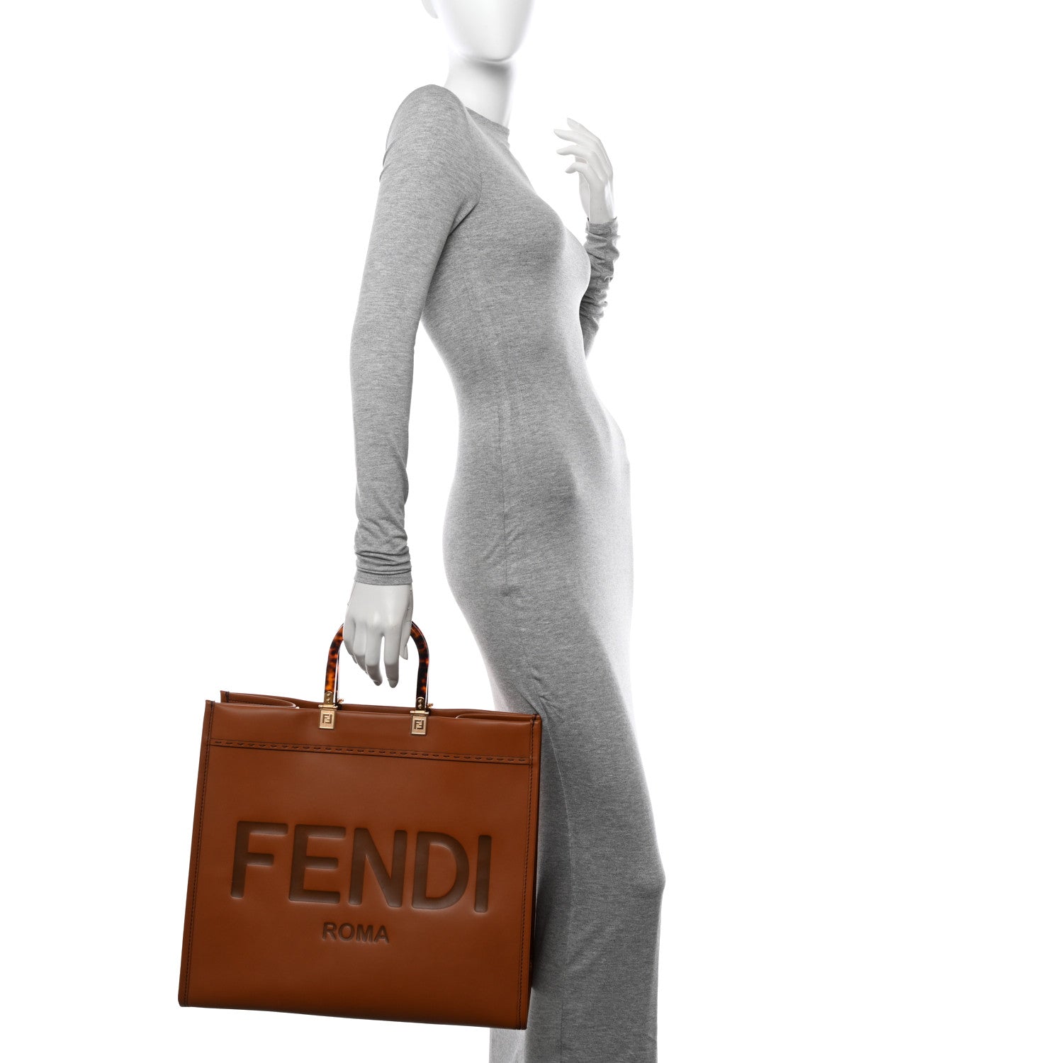 Fendi Vitello King Plexiglass Large Fendi Sunshine Shopper Tote Cuoio 2 of 9