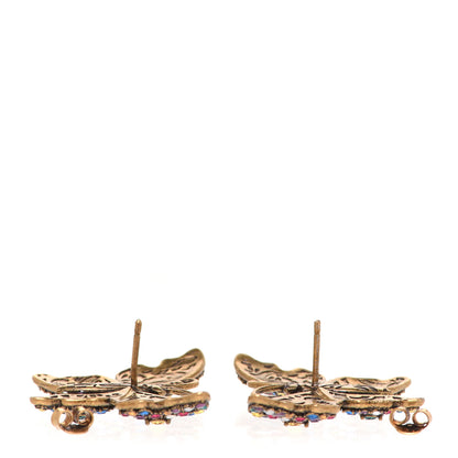 Gucci Metal Crystal Butterfly Stud Earrings Aged Gold Multicolor 3 of 4