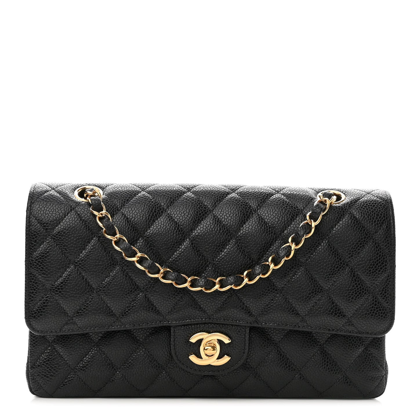 Caviar Quilted Medium Double Flap Black