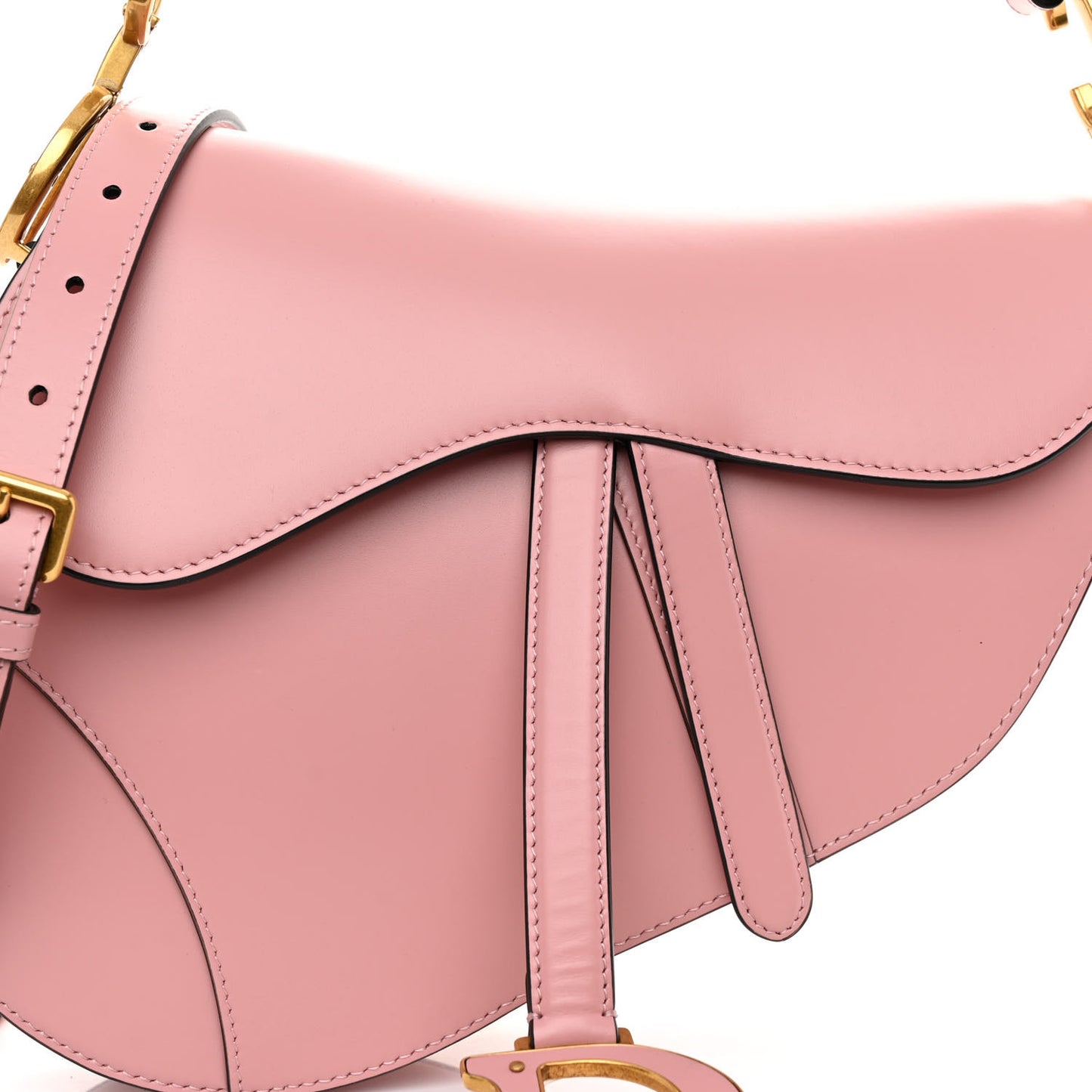 Smooth Calfskin Saddle Bag With Strap Antique Pink