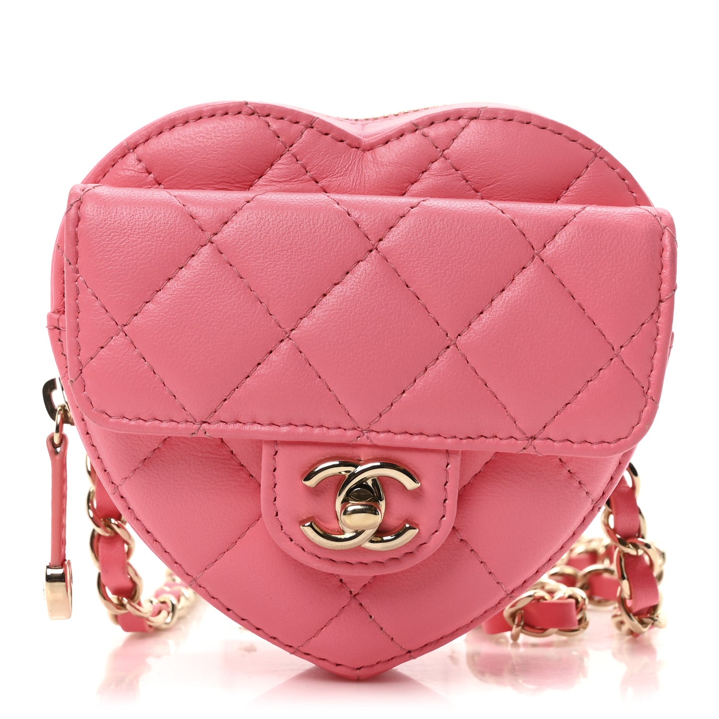 Lambskin Quilted CC In Love Heart Waist Belt Bag With Chain Pink