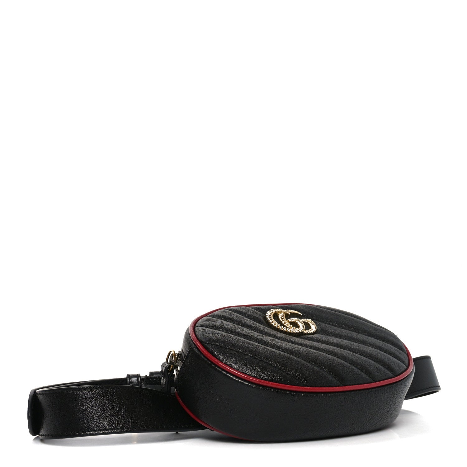 Gucci Azalea Calfskin Matelasse Diagonal Torchon GG Marmont Belt Bag 75 30 Black Romantic Cerise 3 of 9