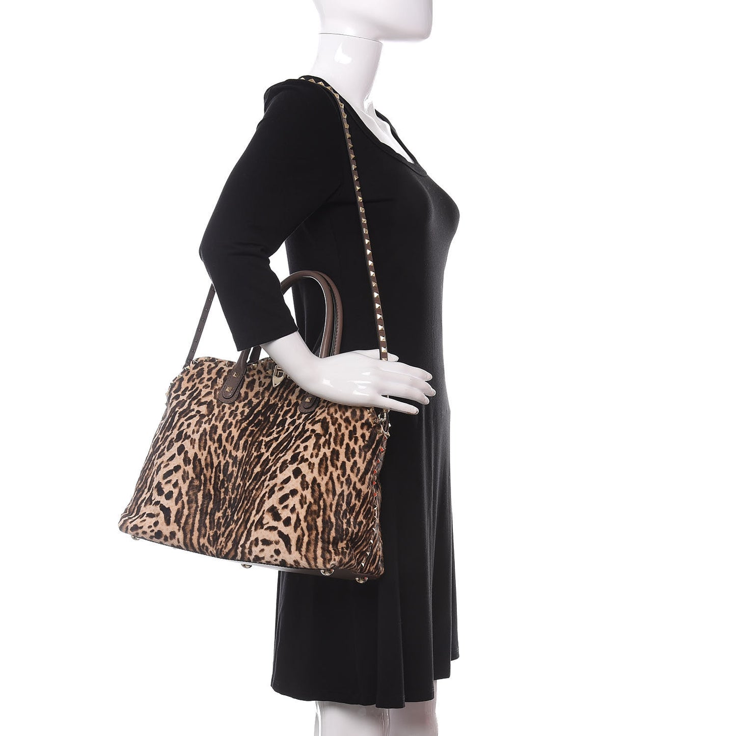 Calf Hair Cavallino Animal Rockstud Dome Satchel Leopard