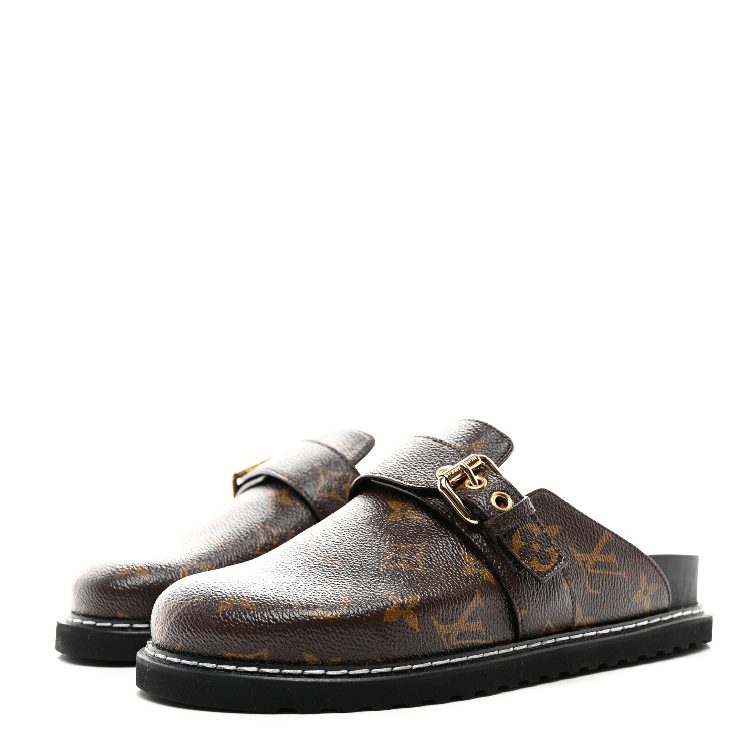 Louis Vuitton Patent Monogram Womens Cosy Flat Comfort Clog Mules 37 Brown 3 of 9