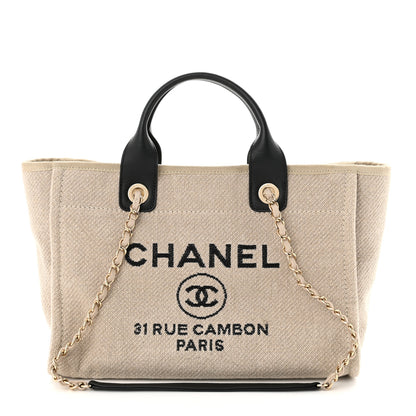 Chanel Mixed Fibers Small Deauville Tote Beige Black 3 of 11