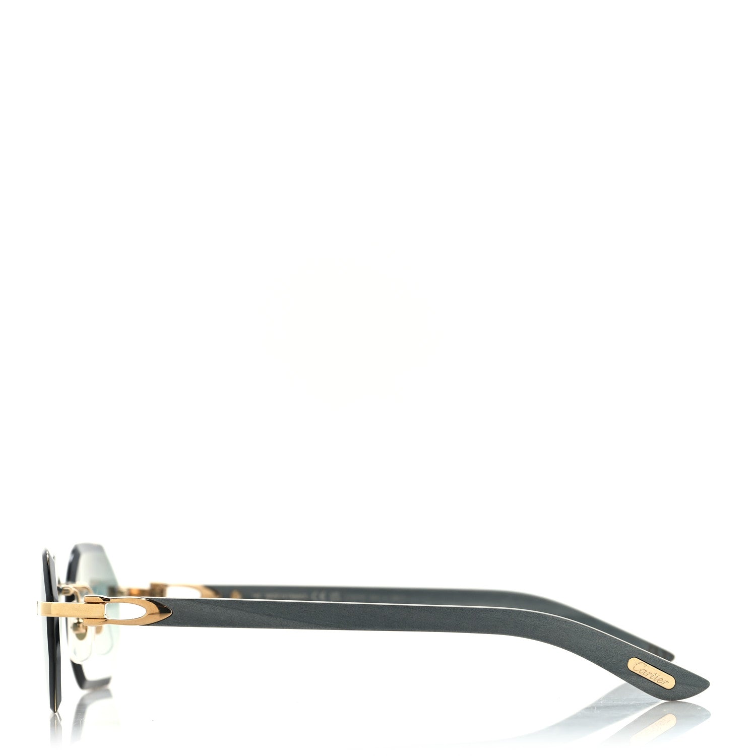 Cartier Wood Elongated C de Cartier Rimless Sunglasses Green