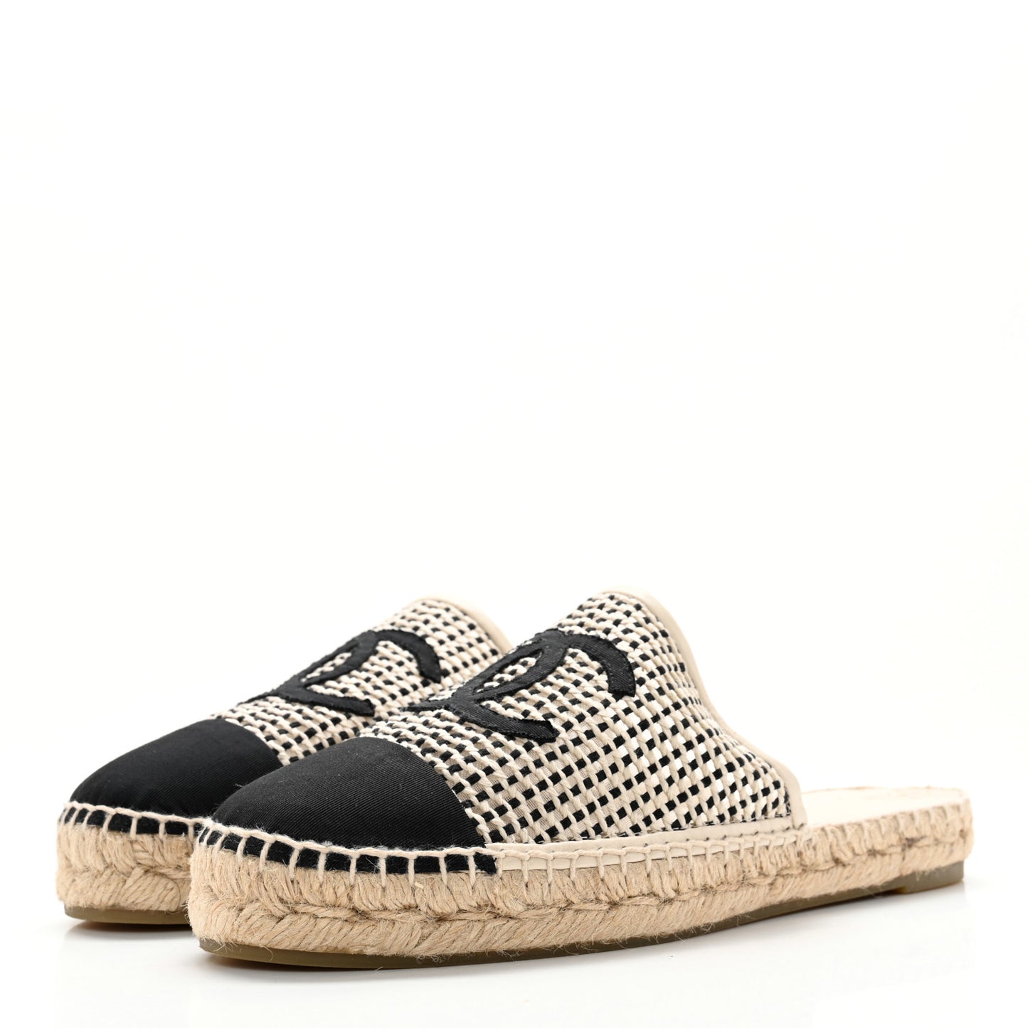 Mesh Grosgrain CC Espadrilles Mule 40 Beige Black