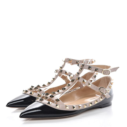 Valentino Garavani Patent Rockstud Cage Ballerina Flats 37 Black Poudre 3 of 14