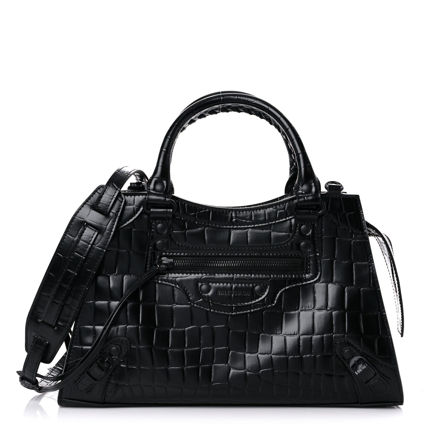 Balenciaga Semi Shiny Calfskin Crocodile Embossed Neo Classic Black Hardware S City Black 1 of 12