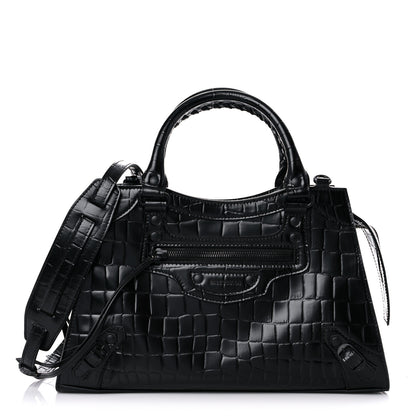 Balenciaga Semi Shiny Calfskin Crocodile Embossed Neo Classic Black Hardware S City Black 1 of 12