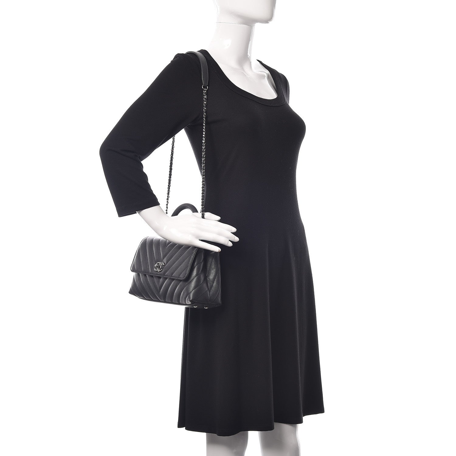 Chanel Caviar Chevron Quilted Mini Coco Handle Flap Dark Grey 2 of 12