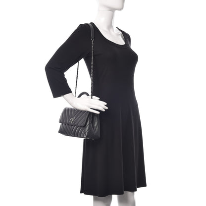 Chanel Caviar Chevron Quilted Mini Coco Handle Flap Dark Grey 2 of 12
