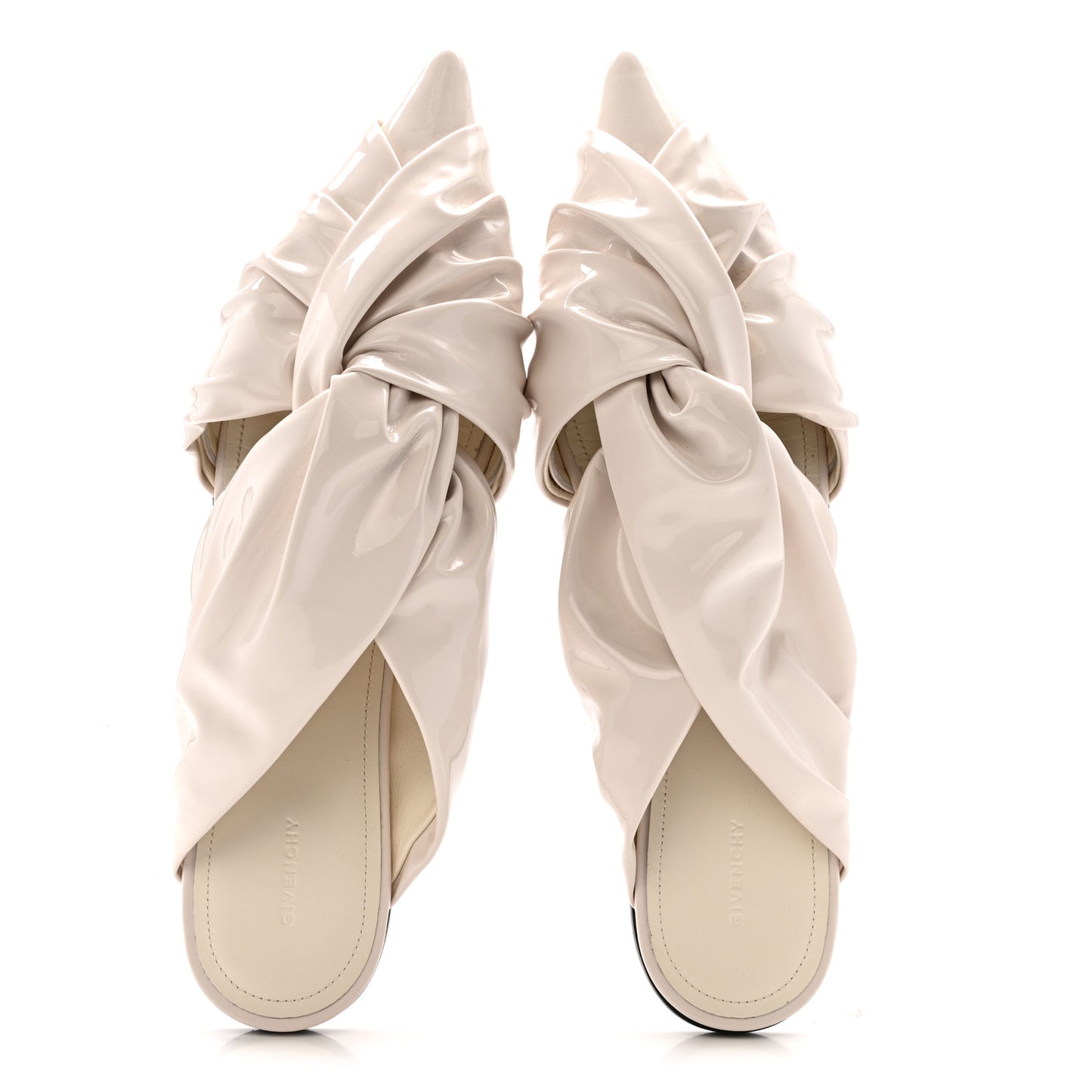 Lambskin Show Twist Flat Mule Sandals 40 Ivory